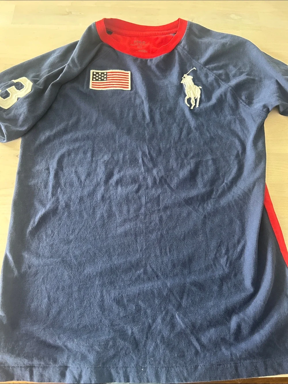 Polo by Ralph Lauren Navy Short-Sleeve Tee with Red Trim & White Logo